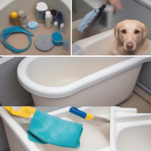 Cleaning a walk-in dog tub