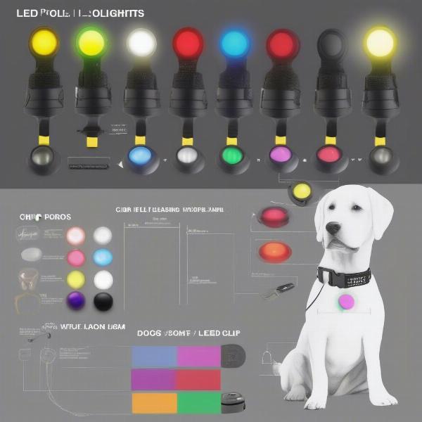 Different types of clip on lights for dog collars