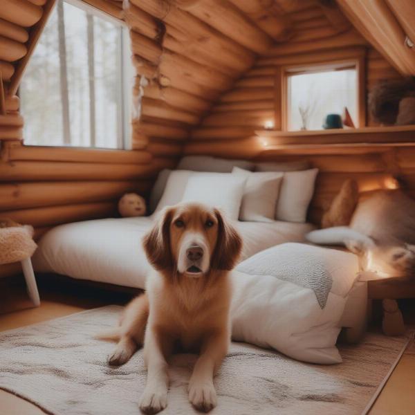 Comfortable dog cabin setup