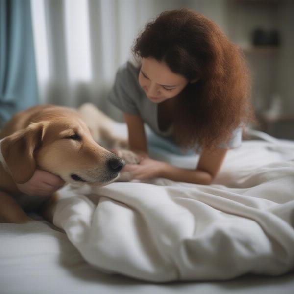 Comforting a dog post-surgery