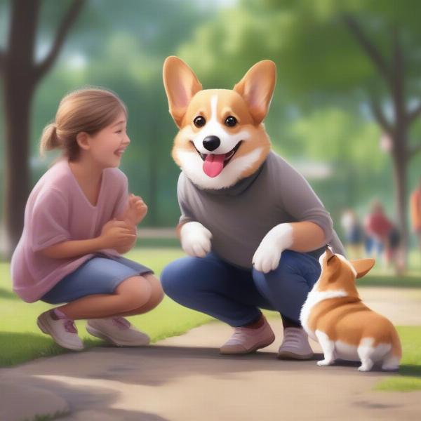 Corgi Meeting Potential Adopters