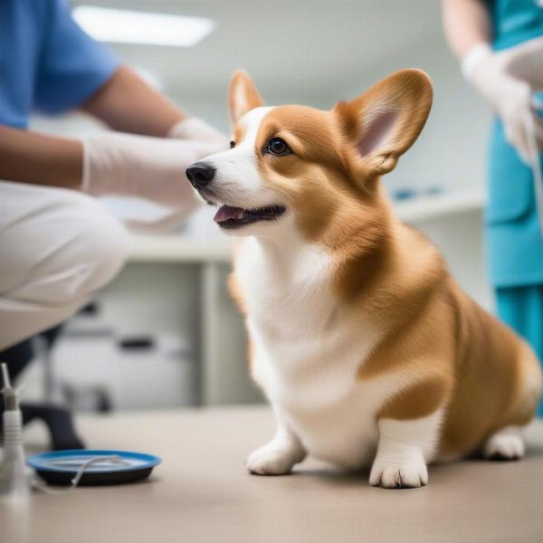 Corgi at Vet Checkup