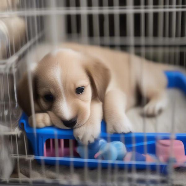 Puppy in a crate during potty training