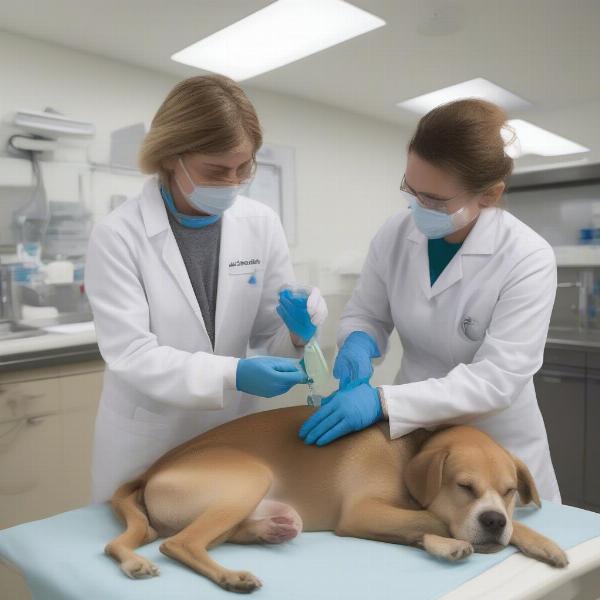 Veterinarian performing a CSF analysis on a dog