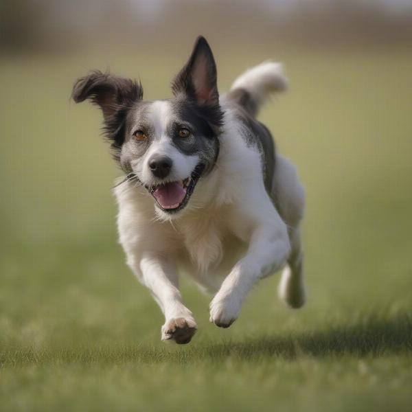 Cursinu dog enjoying a game of fetch in a spacious field