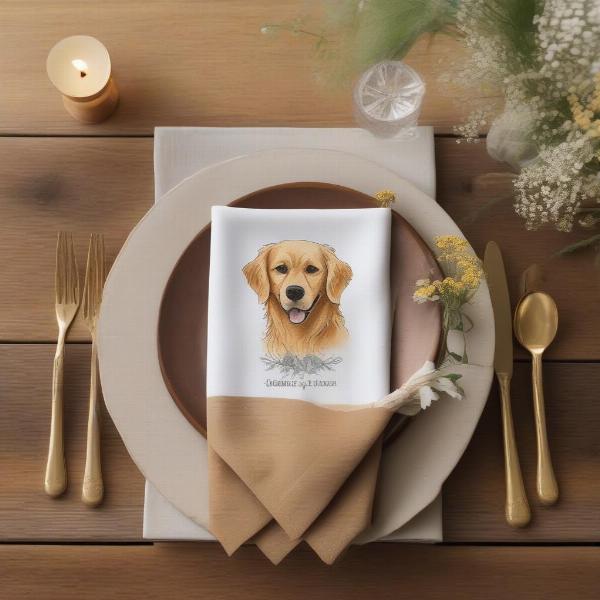 Custom dog napkins on a wedding table setting