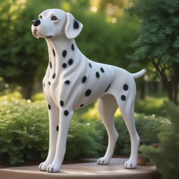 Dalmatian dog statue in a garden setting