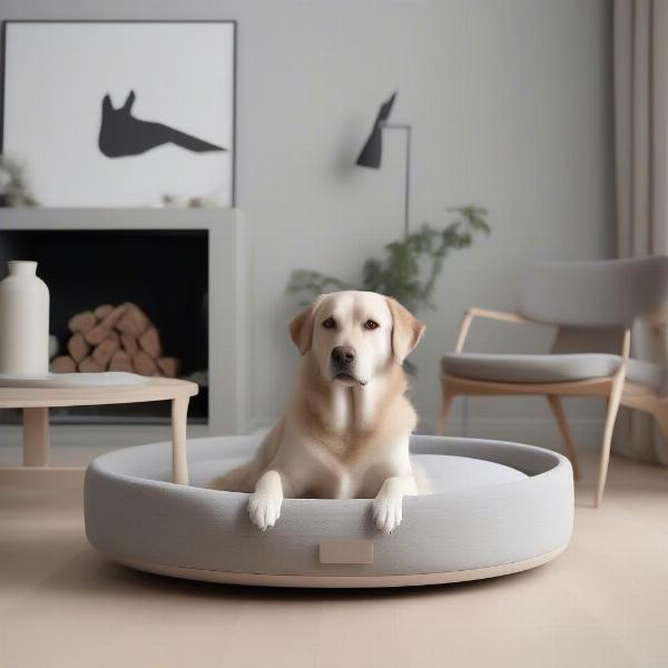 Danish design dog bed in a modern living room