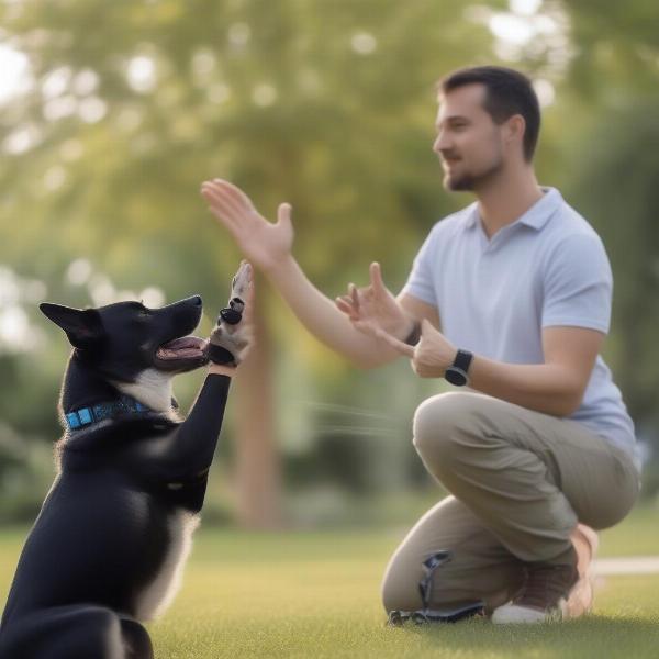 Deaf dog training with hand signals