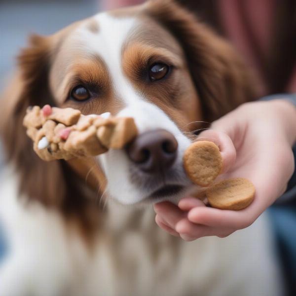 Diabetic dog enjoying a treat