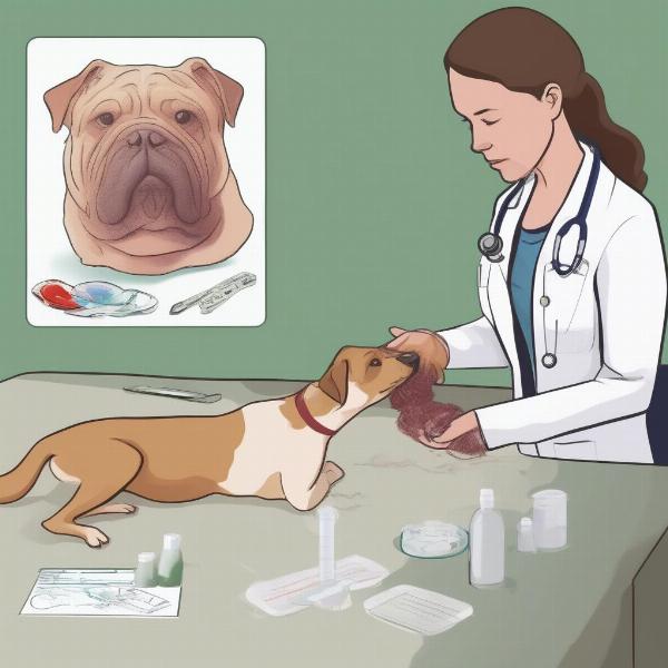 Veterinarian examining a dog for nighttime diarrhea