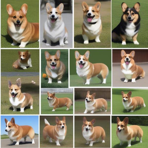 Different life stages of a Welsh Corgi, from puppy to senior