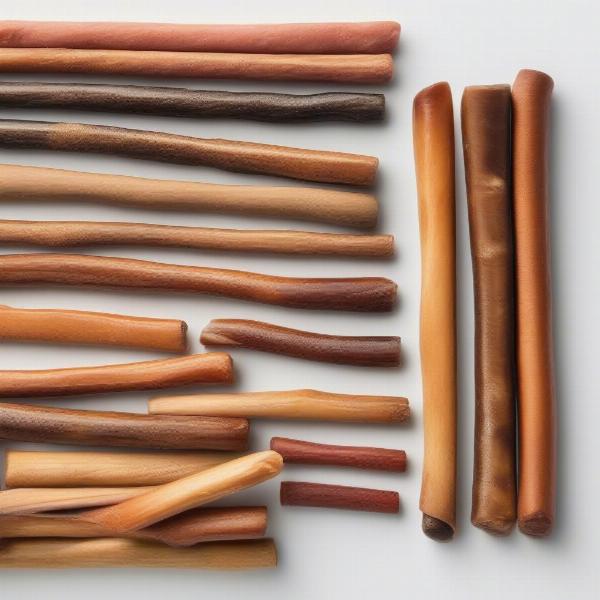 Various Sizes of Bully Sticks for Comparison