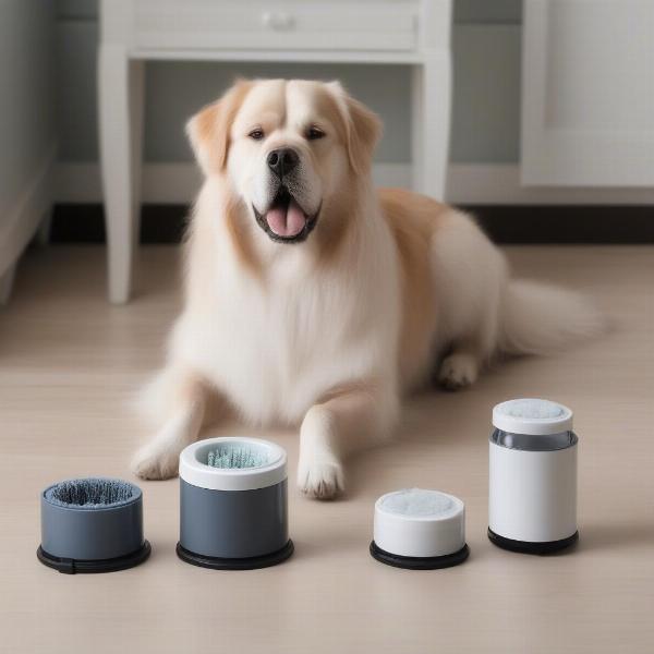 Various sizes of automatic dog paw cleaners for different breeds