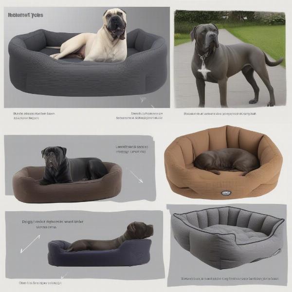 Various types of dog beds suitable for a Cane Corso