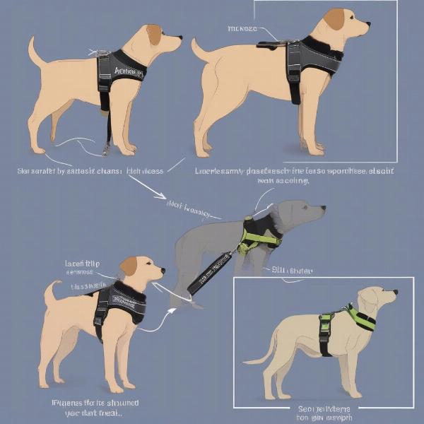 Different types of dog harnesses: front-clip, back-clip, and dual-clip