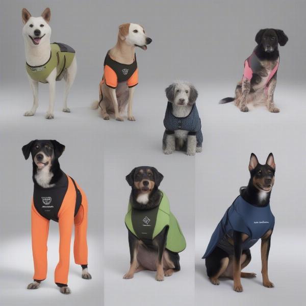 Different types of dog recovery suits