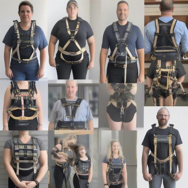 Various types of dog weight pulling harnesses.