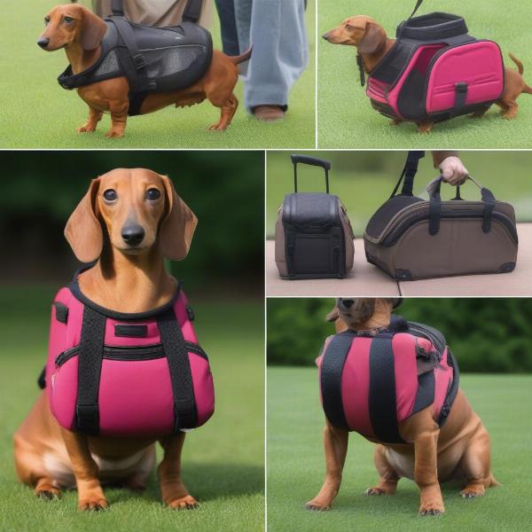 Different dachshund carriers: soft-sided, hard-sided, backpack and sling