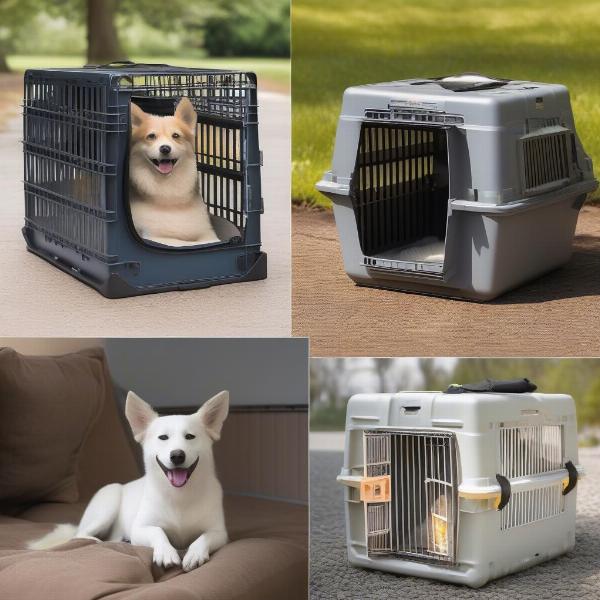 Different types of dog travel crates: airline approved, car travel, and soft-sided crates.