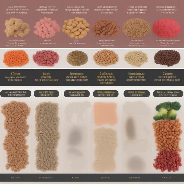 Various types of dog food: kibble, wet, and raw