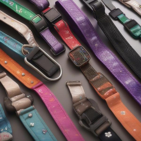 Variety of magnetic dog collars for different dog breeds and sizes.