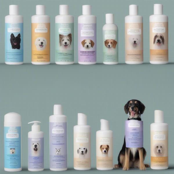 Various types of moisturizing dog shampoos for different dog breeds and coat types