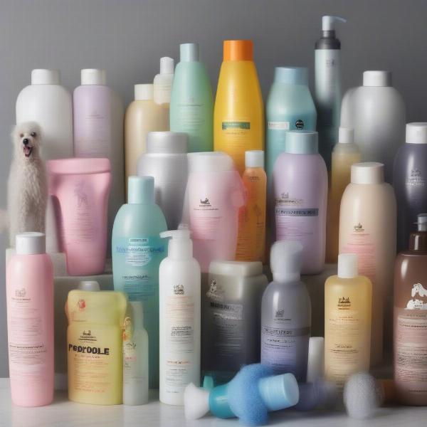 Various bottles of poodle dog shampoo