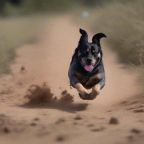 Dog playing on uneven terrain