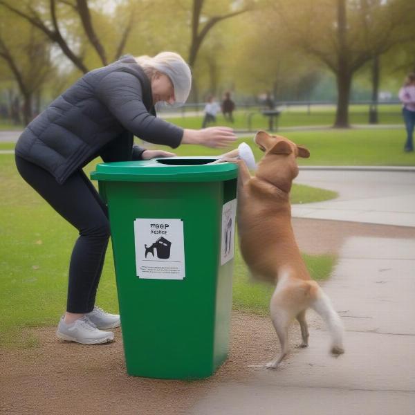 Disposing dog waste in a bin