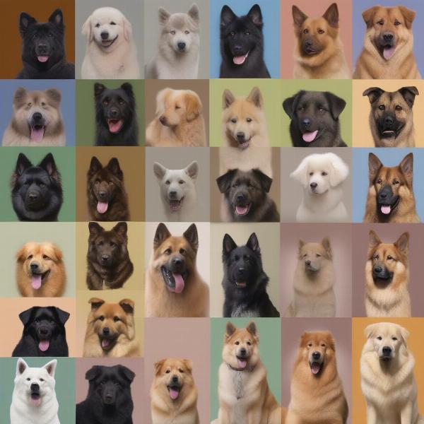 Various dog breeds with amber eyes