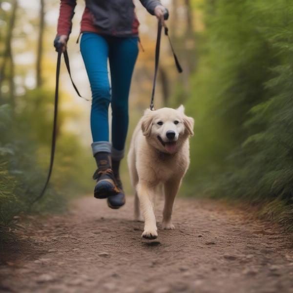 Dog and Owner Walking on Trail