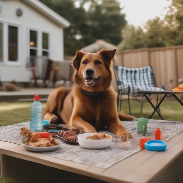 A dog enjoying a dog-friendly BBQ