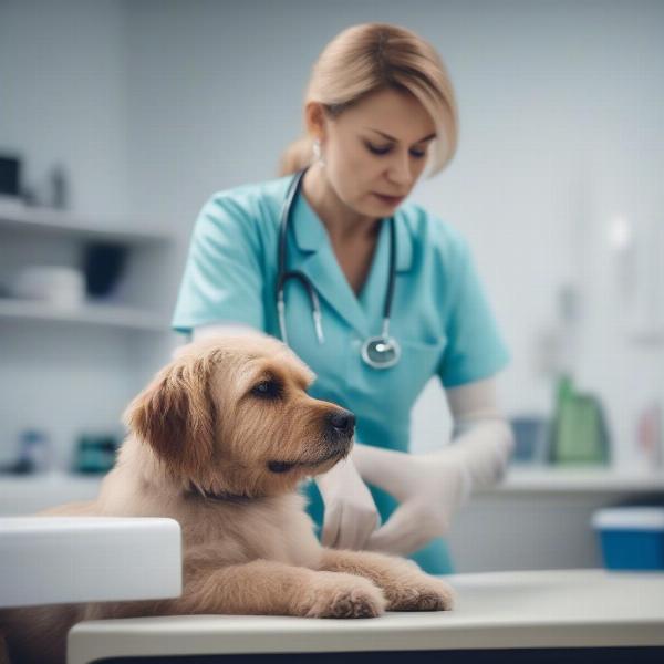 Dog at the vet after eating chocolate