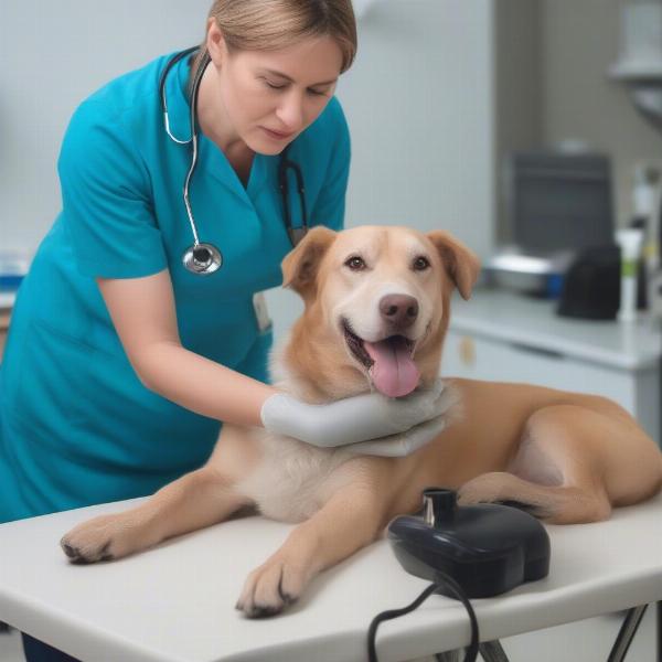 Dog being examined at vet clinic