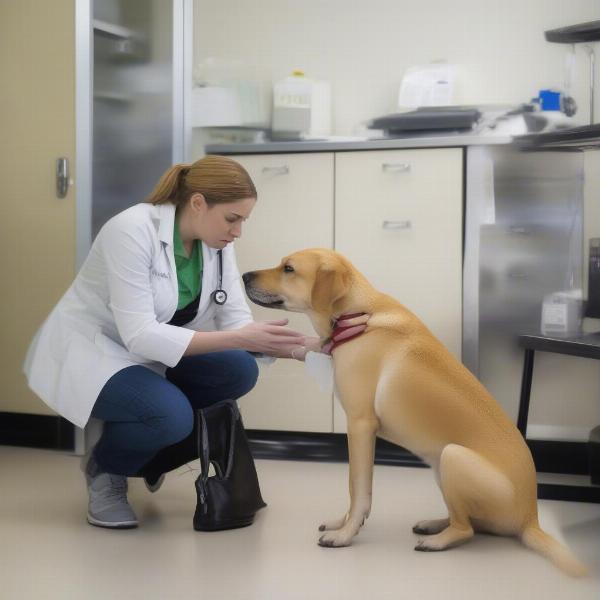 Dog undergoing examination at a veterinary clinic