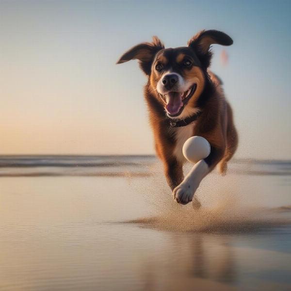 Dog playing on the beach in Corpus Christi