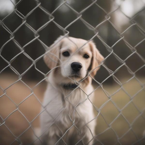 Dog behind wire fence