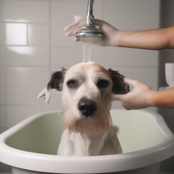 Dog Being Bathed with Animology Shampoo