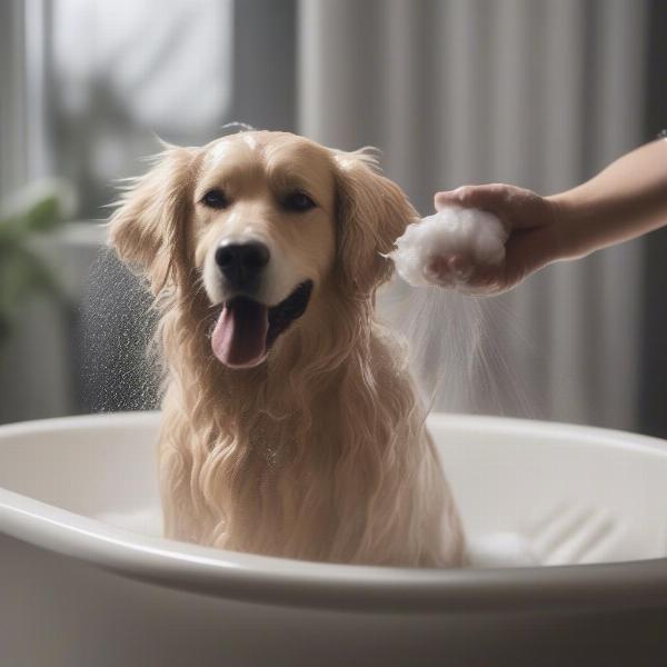 Dog Being Bathed with Hypoallergenic Shampoo