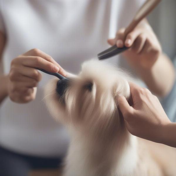 A dog being groomed