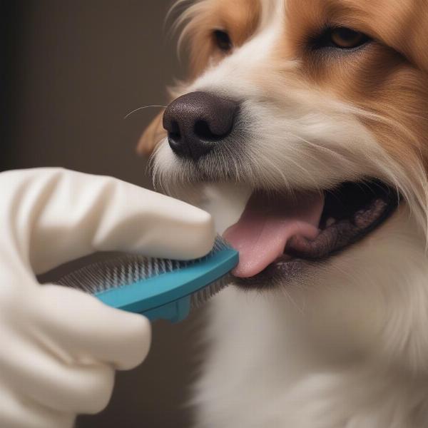 Grooming a dog with a natural flea comb for flea control