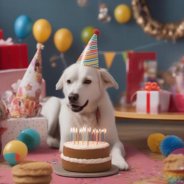 Dog Birthday Party with Cake Toy and Treats