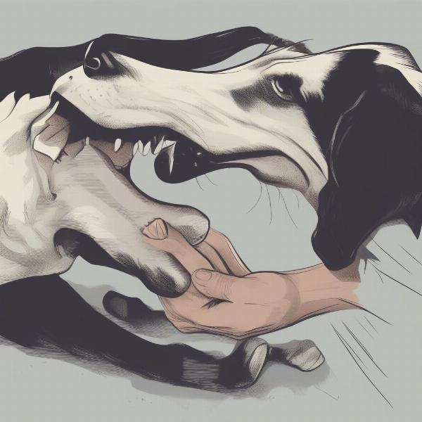 Dog biting dominance misconception: A hand reaching towards a dog's mouth.