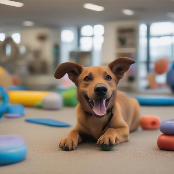 Dog enjoying playtime and amenities at a Midland, MI boarding facility