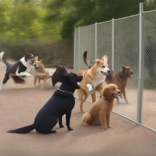 Dogs playing outside at a dog boarding facility in Hereford