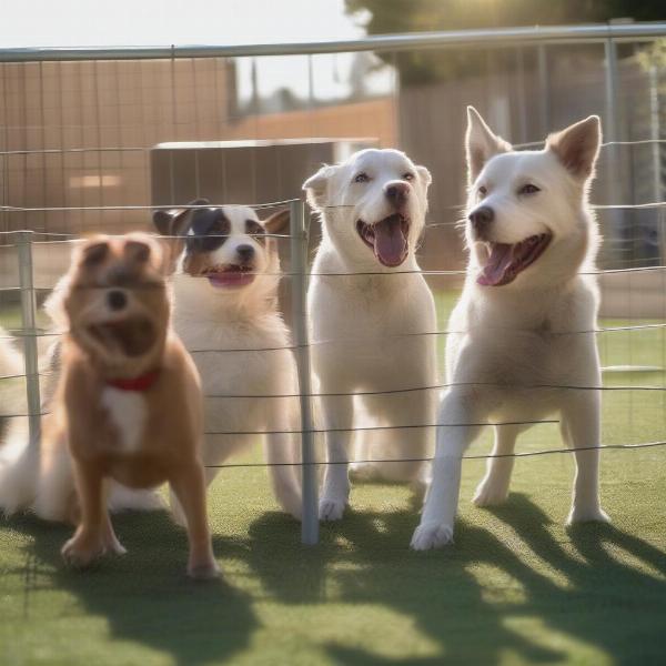 Dogs enjoying playtime at a Parker County dog boarding facility