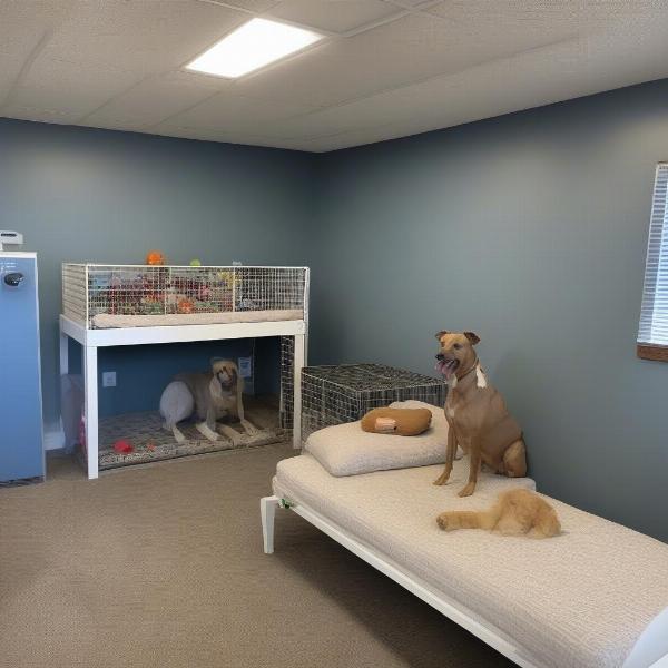 Comfortable and clean kennel at a dog boarding facility in Twin Falls