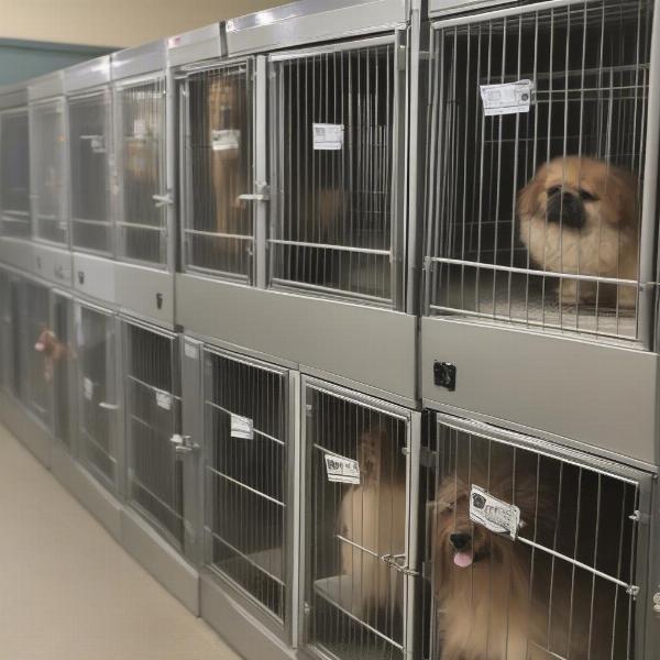 Different dog breeds in thermal kennels