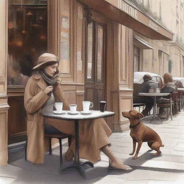 Enjoying a Parisian cafe with a dog